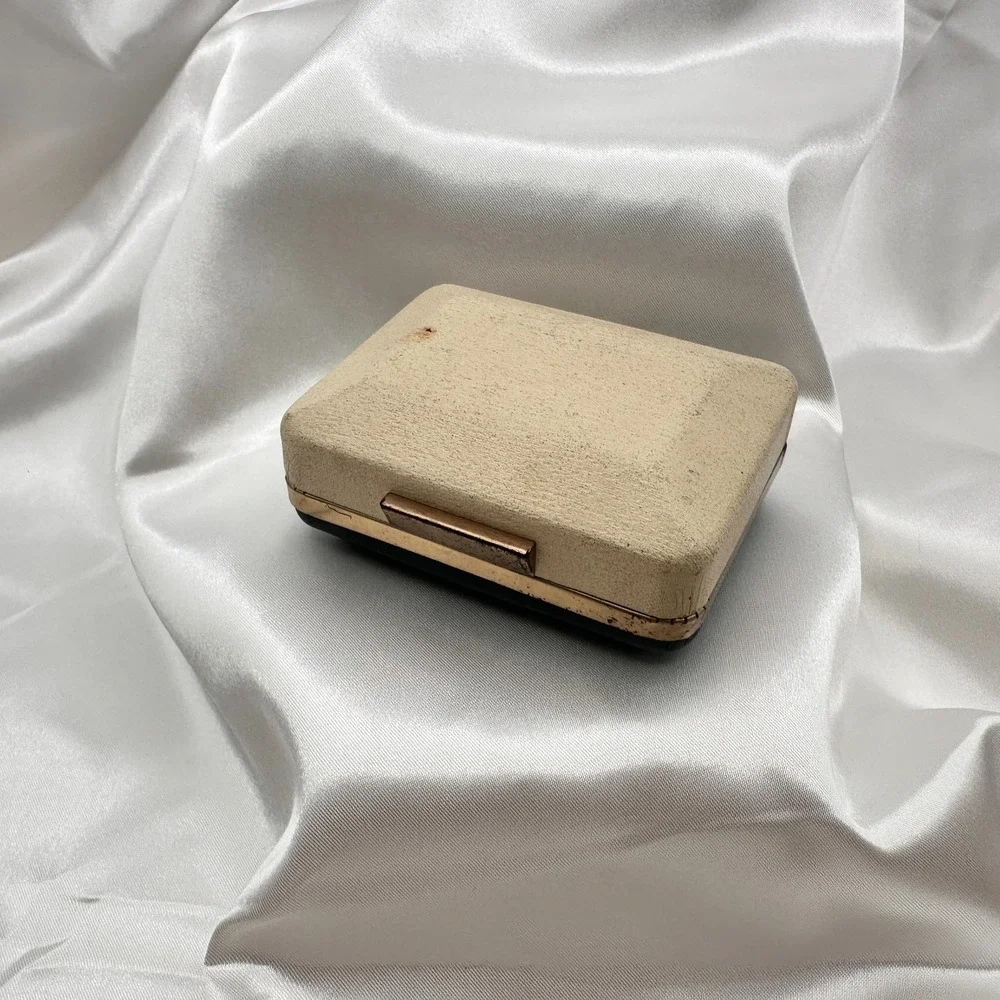 Vintage 80s Krementz Cream Textured Silk Presentation Box Gold Tone Trim Jewelry